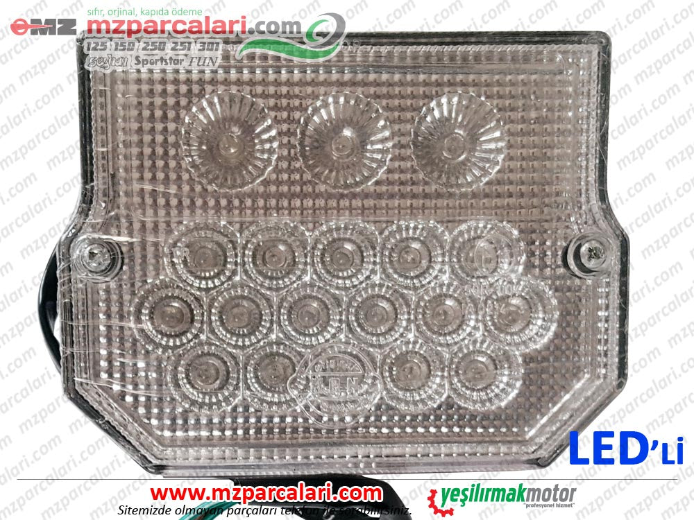 MZ 125, 150, 250, 251, 301, 500, SİMSON Arka Stop Lambası Komple, Kare - LEDLİ TİP KIRMIZI CAMLI