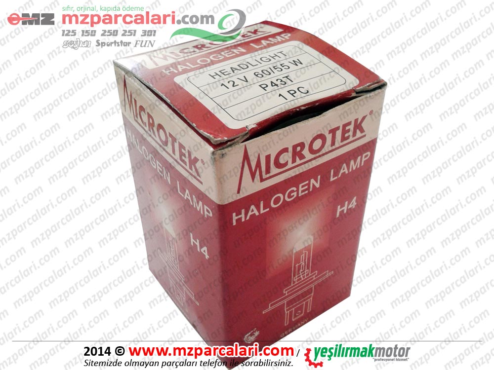 MZ 125, 150, 250, 251, 301, 500 Far Ampülü, Halogen H4 - 12V 55/60W