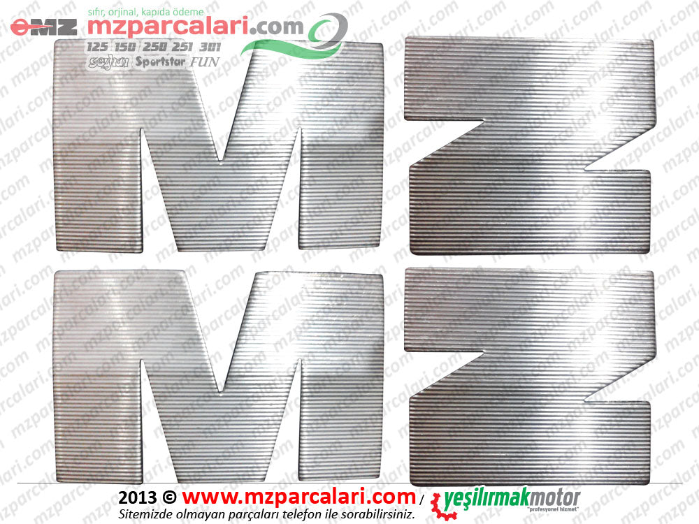 MZ 125, 150, 250, 251, 301, 500 etiket Metal M ve Z Harf Seti 